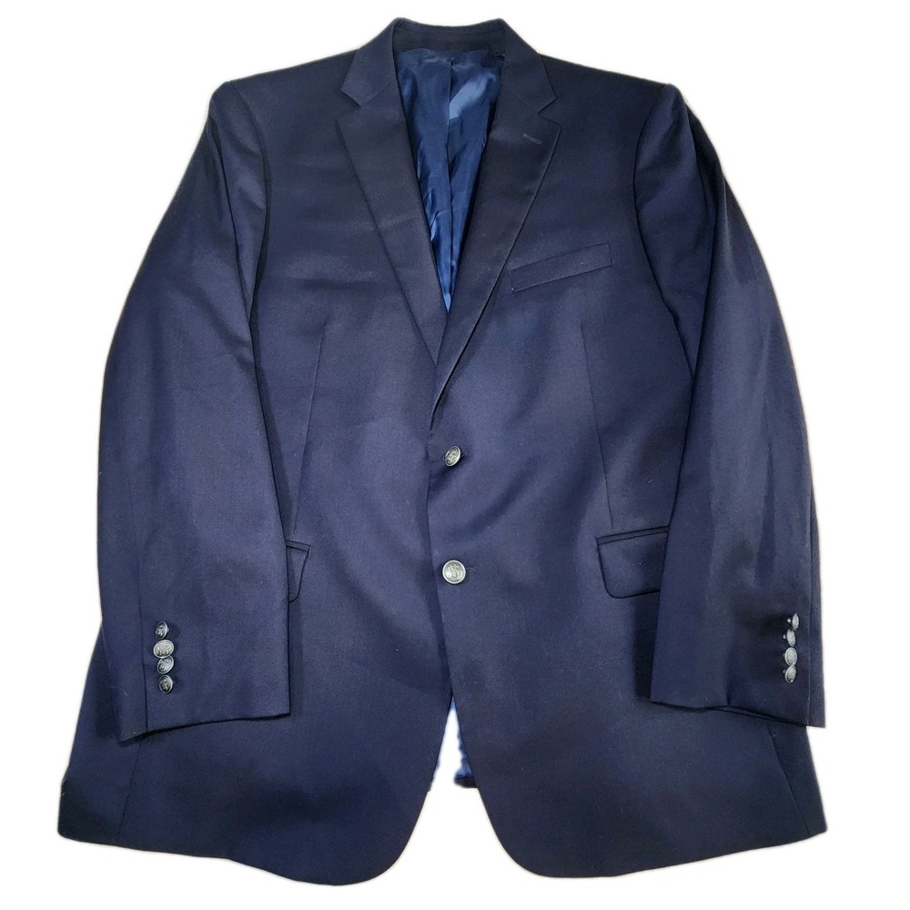 HART SCHAFFNER MARX 1887 Blazer Mens 48R Navy WOOL Tweed Silver Buttons